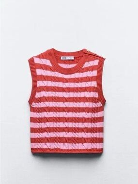 Zara Striped Knit Sleeveless Top - Pink & Red